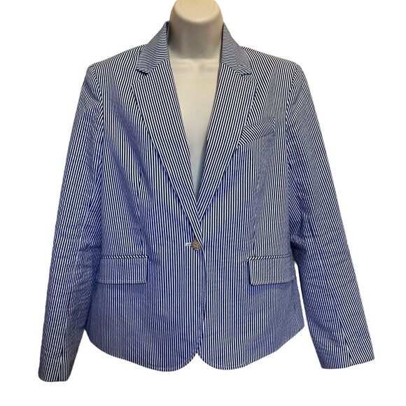 Anne Klein Lined Striped Blazer Jacket Gold Lion Buttons Sz S - Picture 1 of 14